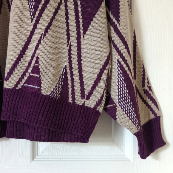 Aspetuck Trading Co. 90's Vintage Funky Knit Crewneck Sweater Taupe Purple XL - Picture 9 of 12